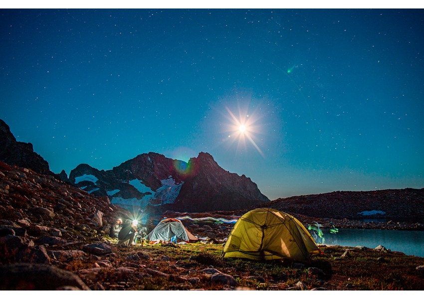 Moon Flare and Stars with Black Peak